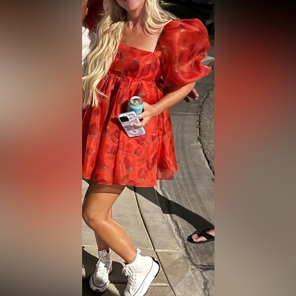 Selkie Red Strawberry Print Mini Dress - Picture 3 of 3